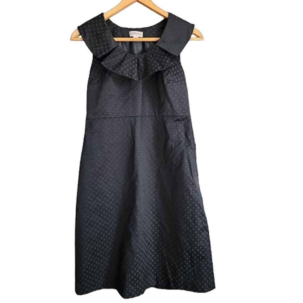 Womens SP Merona Retro Glam Clowncore Black Ruffle Collar Polka Dot Dress